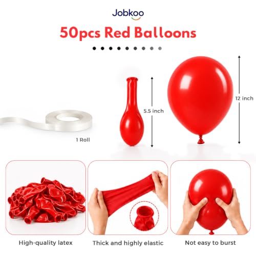 Image of Jobkoo Red Balloons 12 Inch, 50 Pcs Matte Red Latex Balloon