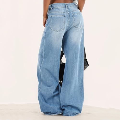 Women's Casual Loose Ripped Denim Pants Distressed Wide Leg Hiphop Fashion Teen Girls Y2k Streetwear High Waisted Jeans3