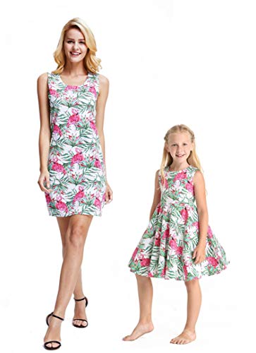 Matching Hawaiian Luau Mother Daughter Dresses in Flamingo in Love
