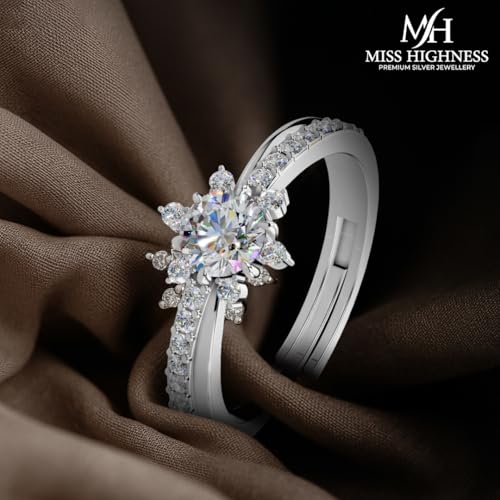 Image of Miss Highness 925 Sterling Pure Silver Ring for Women, Solitaire Rings, Adjustable Size, Daily Wear Silver Jewellery with Certificate of Authenticity, Birthday, Anniversary, Gift for Wife & Girlfriend