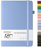 Smarpau A5 Dotted Notebook, Bullet Dot Grid Journal with 180 Pages, Hardback Leather Dotted Journal for Women Men, No Bleed for Writing, Notepad for Work Travel School- Light Blue