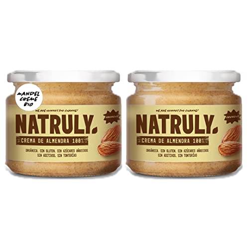 NATRULY Bio Mandelbutter, Crunchy Mandelmus ohne Zucker, Glutenfrei, Ohne Palmöl - Packung 2x300 g Cover