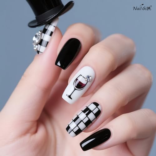 Gel pintura para uñas negro y blanco 2 piezas miniatura 6