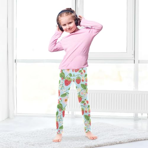 Wusikd Strawberries Girls' Leggings Toddler Doodles Flowers Kids Yoga Pants Dance Active Tights 4T4