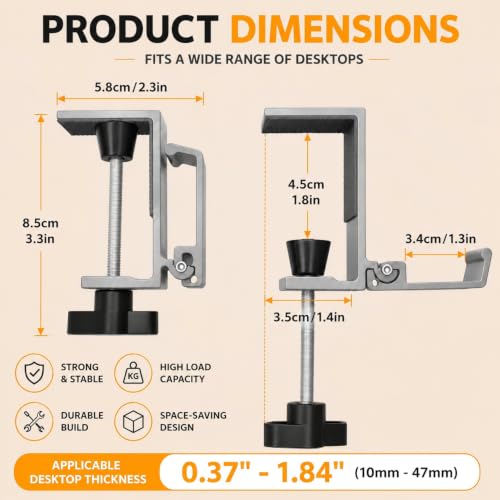 Image of Headphone Stand, Foldable Headset Hanger - Removable Headphone Holder Hook Mount, Adjustable PC Gaming Headset Stand Holder Clip Under Desk Clamp for Airpods Max, HyperX, Sennheiser