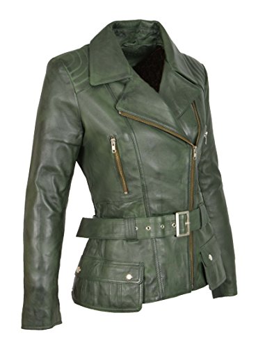 Veste de motard en cuir vert pour un look urbain chic