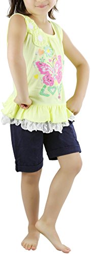 Image of ToBeInStyle Girl's Two Piece Summer Set Cute Tee Top and Matching Shorts Adorable Outfit