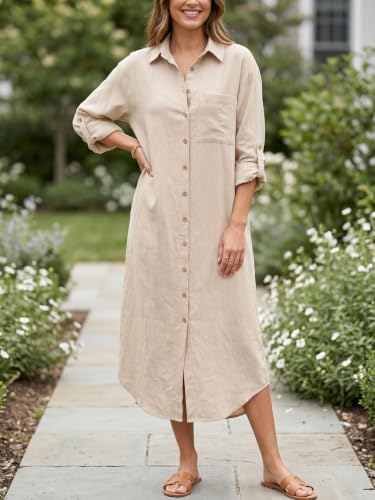 Image of Kuraki Women's Casual Print Button Front Maxi Shirt Dress