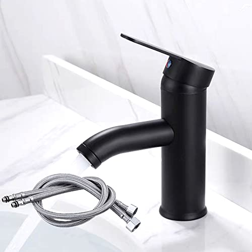Noir Robinet de Salle de Bain,Noir Mat Mitigeur Lavabo Acier Inoxydable,Robinet de Lavabo avec Eau Froide Chaude Disponible,avec Cartouche Céramique,Anti-oxydant,Démontable Pratique pour Nettoyer