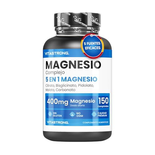 Magnesio Completo 400 mg - 5 en 1 (Citrato, Bisglicinato, Malato, Pidolato y Carbonato)