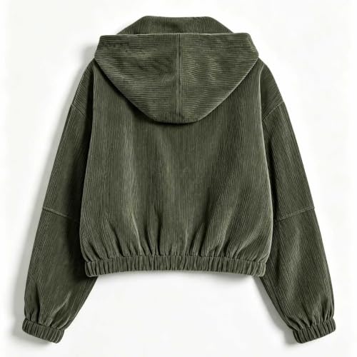 Corduroy Jacket Women Ribbed Cropped Hooded Long Sleeve Zip Up Coat - image 3