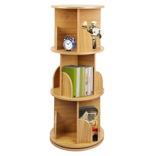 OHMG Bibliothèque Rotative à 3&4 Niveaux en MDF,Bibliothèque Enfant,Étagère de Sol étagère Colonne Meuble de Rangement pour Salon,Bureau,Chambre d'enfant (Bois-40 * 40 * 97cm)