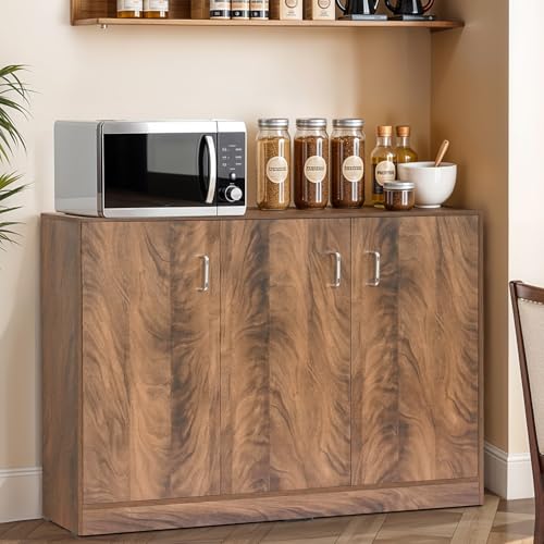 Image of ABOUT SPACE 2 Tier Kitchen Organizer Rack - 3ft 3 Door Engineer Wood Kitchen Cabinet with Adjustable Shelves, Easy to Assemble for Home Living Room (Walnut - L 105 x B 40 x H 91.5 cm)