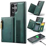 XYAJUANG Compatible with Samsung Galaxy S24 Ultra（6.8''），The Upgrade 2 in 1 Detachable Back Cover& Fold Leather Wallet Phone Cases， Support Wireless Charging (Green)