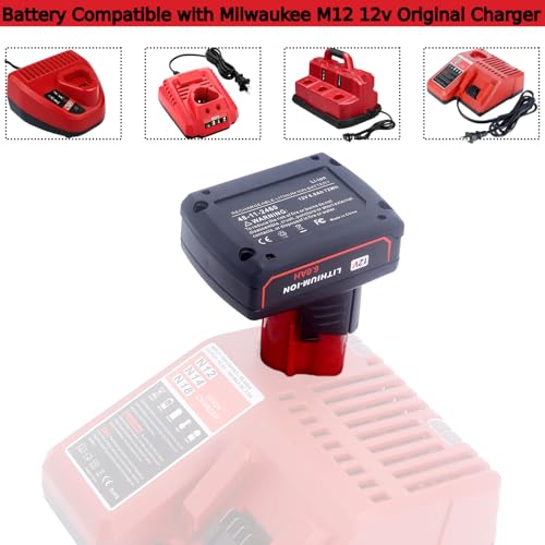 Tulepowceeng 2 Pack 12V 6.0Ah Replacement Battery Compatible with Milwaukee M12 12v Cordless Power Tools, Replacement for M12 12v Battery 48-11-2420 48-11-2412 48-11-2440 48-11-2460 - Thumbnail 7