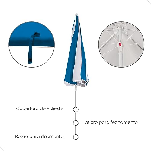 Kit Com 2 Guarda-Sóis De Praia Gigante 1,80m - Piscina; Pesca; Proteção 70 Fps; Cor Azul Claro e Bra