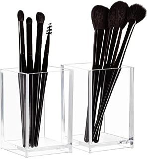 Boxalls Clear Makeup Brush Holders Organizers - 2 Pack, Acrylic Cosmetic Brush Eyeliner Storage for Dresser and Countertop, Desktop Pen Pencil Cup Pot for Office