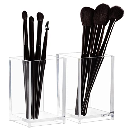 Boxalls Clear Makeup Brush Holders Organizers - 2 Pack, Acrylic Cosmetic Brush Eyeliner Storage for Dresser and Countertop, Desktop Pen Pencil Cup Pot for Office