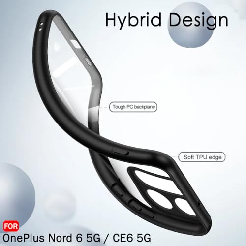 Image of TheGiftKart for OnePlus Nord 6 5G / CE 6 5G Case | Hard Clear Back Cover | Non-Yellowing Back | Camera & Screen Protection | Hybrid Protective Transparent Back Cover (PC & TPU, Black Sides)
