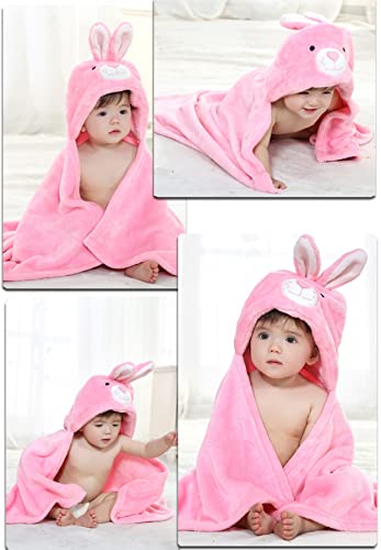 Image of TONWHAR 0-4 Years Toddlers' And Kids' Boys Girls Animal Face Hooded Blanket Baby's Bathrobe,Plush After Bath Blanket(Rabbit)