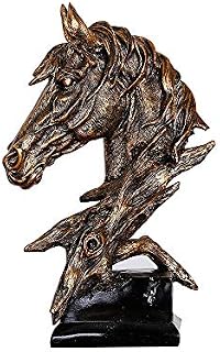 Hosoncovy Horse Head Figurine Statue Home Decoration Resin Sculpture Home Figurine Gift Ornament for Living Room Desktop Office Study Room Bedroom Coffee Shop Bar (Gold)