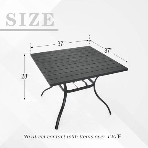 37-Plastic-Top-4-Person-Square-Patio-Dining-Table-with-Metal-Steel-Leg-Three-Dimensional-Wood-Like-Grain-and-Umbrella-Hole 37 Plastic Top 4 Person Square Patio Dining Table with Metal Steel Leg Three Dimensional Wood Like Grain and Umbrella Hole