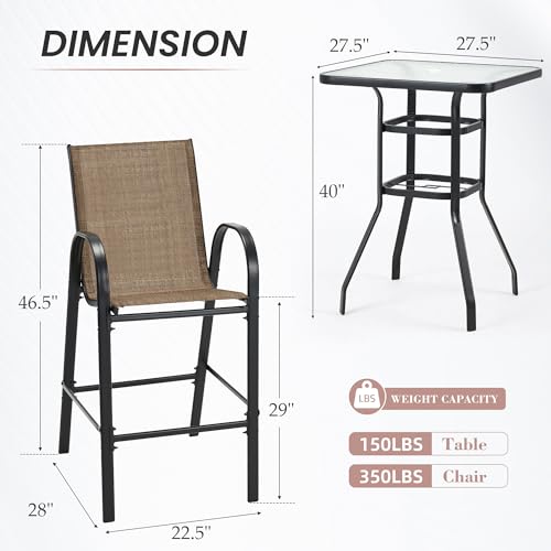 Image of HOMREST Outdoor Bar Height Stools Set of 5,4 High Back Patio Bar Chairs with Outdoor High Top Table,All Weather Outdoor High Top Bistro Set Furniture for Patio,Balcony,Brown