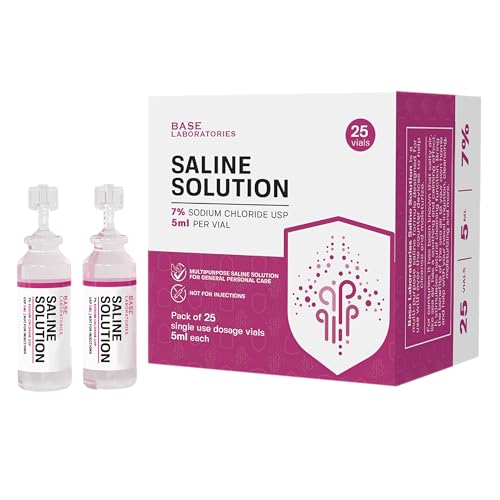 BASE LABORATORIES 7% Saline Solution Vials - Versatile 7% Sodium Chloride Saline Ampoules - Preservative Free Saline Solution Single use vials - USP Grade 25 Vials x 5ml Count