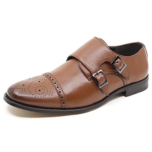 Metrocharm MC300 Men's Double Monk Strap Cap Toe Slip On Loafers Dress Shoes