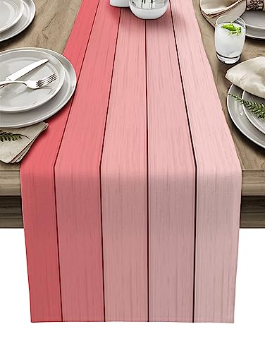 Vandarllin Table Runners 14X60 Inches Long, Light Pink,Cotton Linen Farmhouse