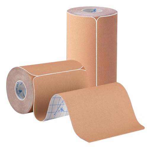 ANAMPION Kinesiology Tape Precut 10cm, Waterproof Sports Tape for Athletes Physio Elastic Tape Pain Relief Adhesive for Muscles Shin Splints Ankle Knee & Shoulder 5m (Flesh Color, 10CM 2Rolls)