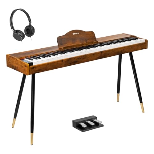 STRICH Digital Piano 88 Keys, Hammer-Action Weighted Keyboard, Full size Electric Piano Keyboard with Stand, 25Wx2 Speakers, Supports USB-MIDI/Wireless Connecting SDP-300S（Vintage Brown)