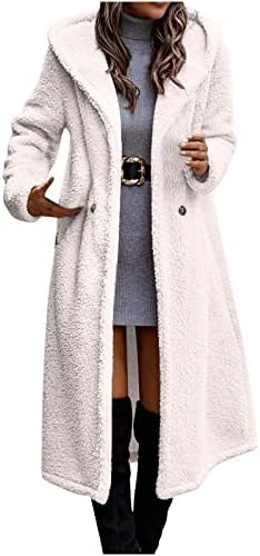 Women's Coats with Hood Sherpa Jacket Women Faux Fur Coat Winter Single Breasted Long Teddy Coat Fleece Overcoat