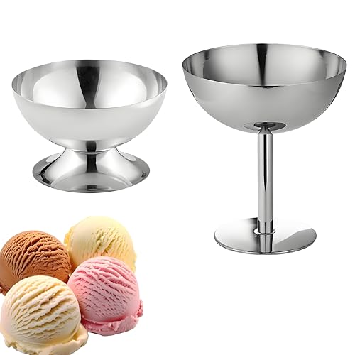 Bssowe 2 Piezas Postre Reutilizables De Acero Inoxidable, Tazas De Helado De Acero, Copas De Helado, Vaso Para Helado Acero Inoxidable, Copas De Helado Para Helados y Yogures