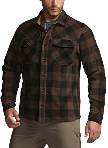 CQR Men's Long Sleeve Heavyweight Fleece Shirts, Plaid Button Up Shirt, Warm Outdoor Casual Shirt with Pockets2