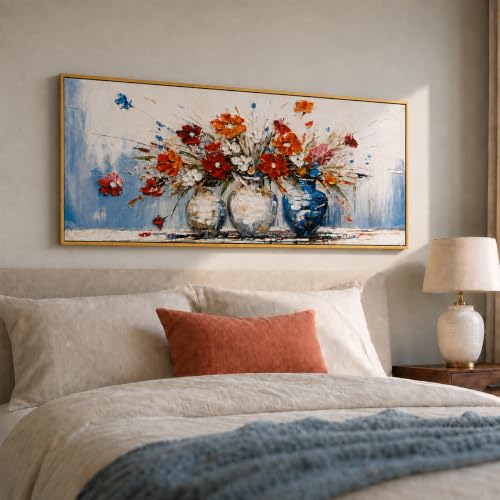Large Framed Floral Canvas Wall Art, Flowers in Vases, 48 x 16 Inch by EAHunt - Used condition - Image 7
