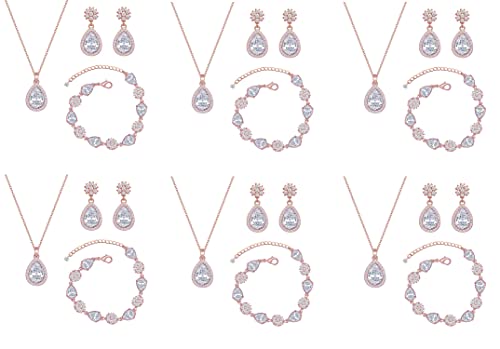 SPRJF Bridesmaid Jewelry Set for Women,Pendant 18K Gold & Silver & Rose Gold Pendant Necklace Earrings Bracelet Set,Dainty Gift for Wedding/Proposal/Party/Anniversary by SPRJF - Used condition - US$33.18