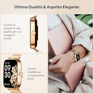 Smartwatch Donna, 1.85" Orologio Smartwatch con Chiamate e Notifiche WhatsApp, Fitness Tracker con Contapassi Sonno SpO2 Cardiofrequenzimetro, 110 Sportive, IP68 Smart Watch per Android iOS Oro