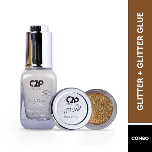 Image of C2P Pro Sparkle Duo Glitter and Glue Kit - Eyeshadow for Eye & Body Makeup | Waterproof, Quick-Drying for Stunning Shimmer Looks (Rocking Rainbow 20)