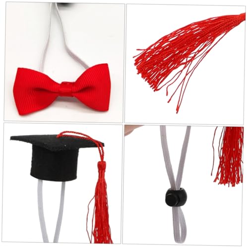 Set de 4 Gorros y Corbatas Graduación para Mascotas Rojo miniatura 7
