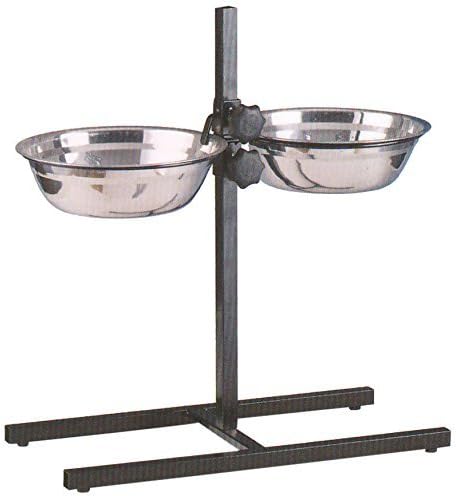 MCage Large Adjustable Wrought Iron Stainless Steel Double Diner Food Water Bowls, 5-Quart