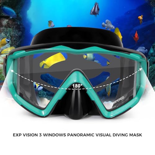 Image of Adult Pano 3 Scuba Diving Mask, Tempered Glass Snorkel Mask Anti-Fog Swim Mask No Leakage Swim Goggles with Nose Cover Snorkeling Gear for Snorkeling, Freediving, Swimming