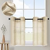 CUTEWIND Beige Linen Blend Textured Sheer Kitchen Tier Curtains 36 Inches Long for Bathroom Grommet