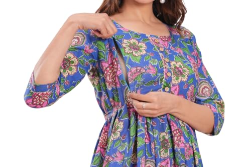 Image of JAIPURFAME Stylish Women's Pure Cotton All Over Printed Kurti Gown, Maternity Dress, and Feeding Dress - Comfortable and Elegant Maternity Wear for Women