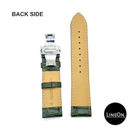 Image of Lineon 22mm Half Padded Leather Mens Watch Strap with Silver ButterFly Lock For Branded Watches Tool and Pins Include