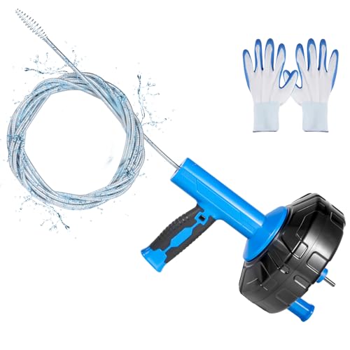 Furet Déboucheur Canalisation 7.6M,Spirale Nettoyage Tuyau avec Fonction Automatique,Manuel et Électrique Furet Canalisation,Nettoyage de Tuyaux pour Toilettes Évier Cuisine Salle de Bain