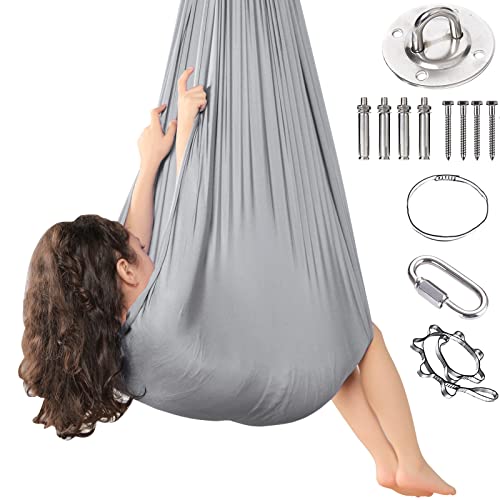 Kids Sensory Therapy Swing 360° Rotating Children's Swing Hammock Elastic Cuddle Hammock Indoor Hanging Chair for Boys Girls with Special Needs Autism ADHD SPD Asperger's Sensory Integration (Grey)