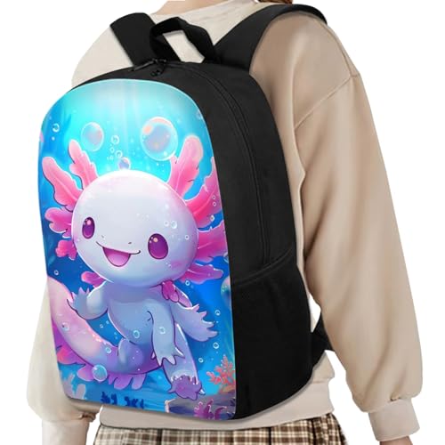 Xhuibop Cute Axolotl Girls Backpack with Lunch Box Set of 3 Elementary School Bag and Lunch Bag for Girls 6-8/10-12 Kids Book Bag with Lunchbox Pencil Case Children 3rd Grade Bookbag2