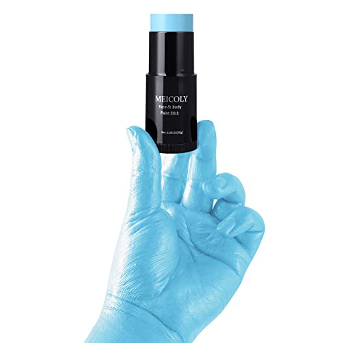 Meicoly Blue Face Paint Stick(1.06 Oz),Cream Grease Sticks,Blue Eye Black Stick,Sweatproof Waterproof Pale Blue Body Paint Stick For Corpse Bride Halloween Sfx Avatar Sally Makeup,Light Blue #TOP3