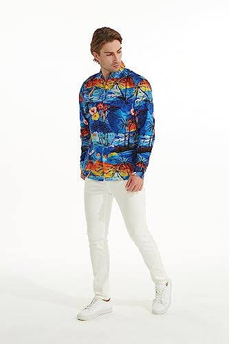 Image of Hawaii Hangover Family Matching Hawaiian Clothes, Sunset Blue | Family matching Hawaiian outfits, Sunset Blue, 100% cotton, machine washable, tropical floral print, luaus, cruises